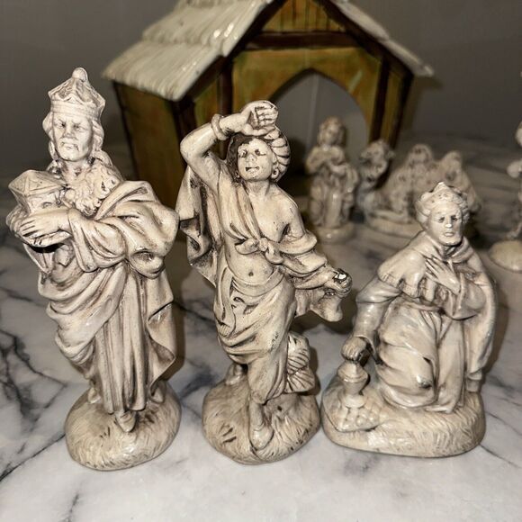 Vintage Atlantic Mold Ceramic 11pc Manger Nativity Set Handmade Handpainted Xmas - Picture 7 of 16